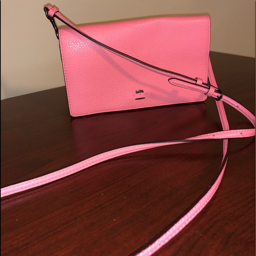 Coach small crossbody, pink lemonade pebble leather and gunmetal hardware